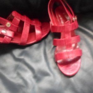 Women's red sandal heels.faux leather.sz8M